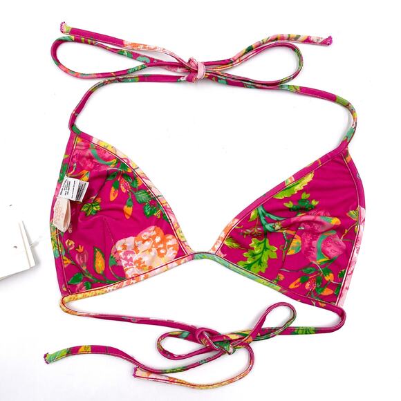 Rococo Sand Chloe Bralette Bikini Top Fuchsia Pink String Tie Floral Sz XS - Picture 10 of 10
